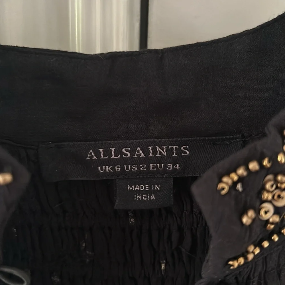 All Saints Black and Gold Smocked A-Line Dress - Picture 7 of 15